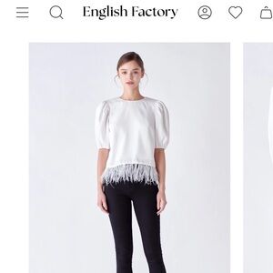 English Factory Ivory Puff Sleeve Feather Blouse